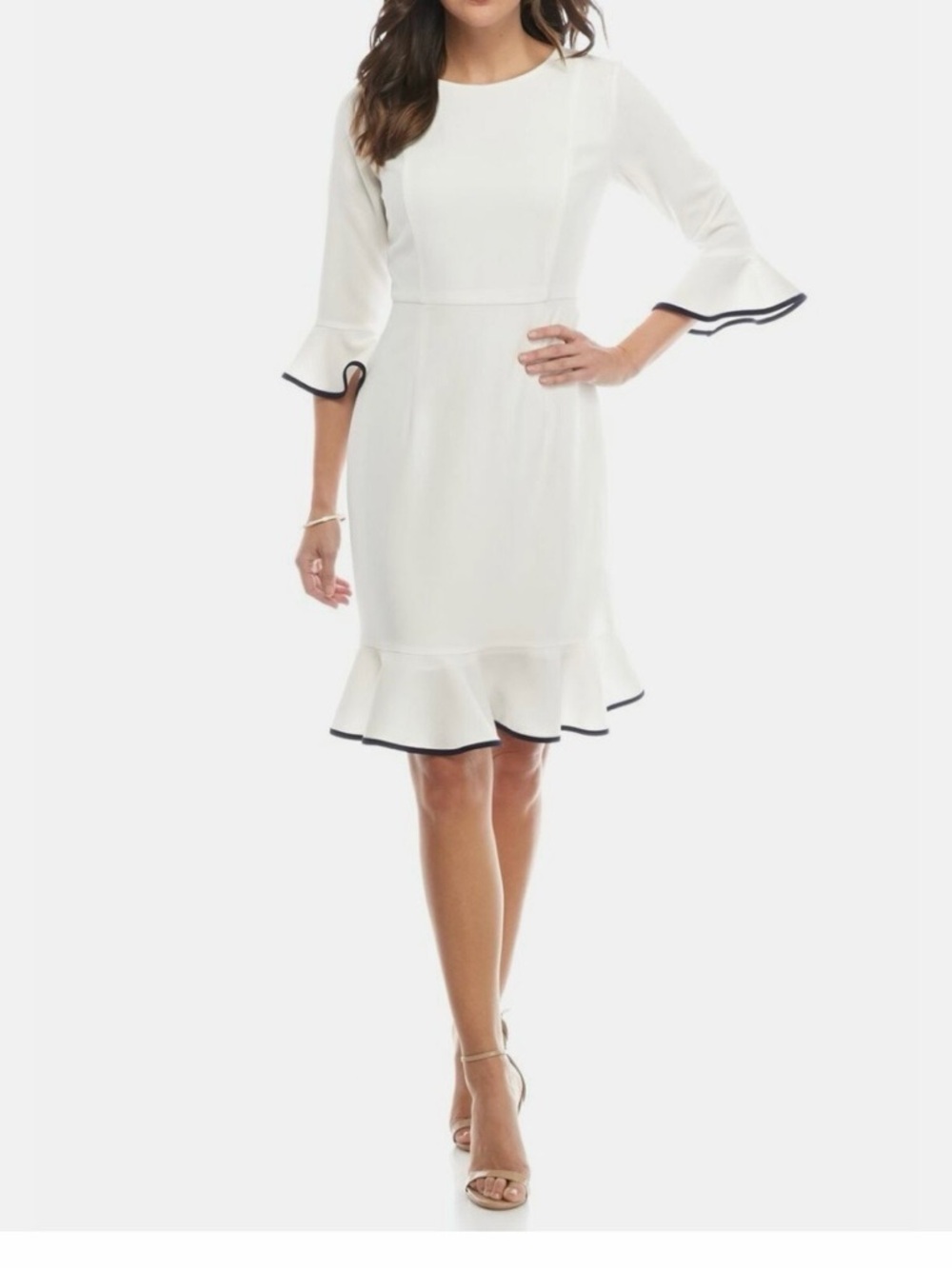 Nanette Lepore White and Navy Blue quarter Sleeve Dress